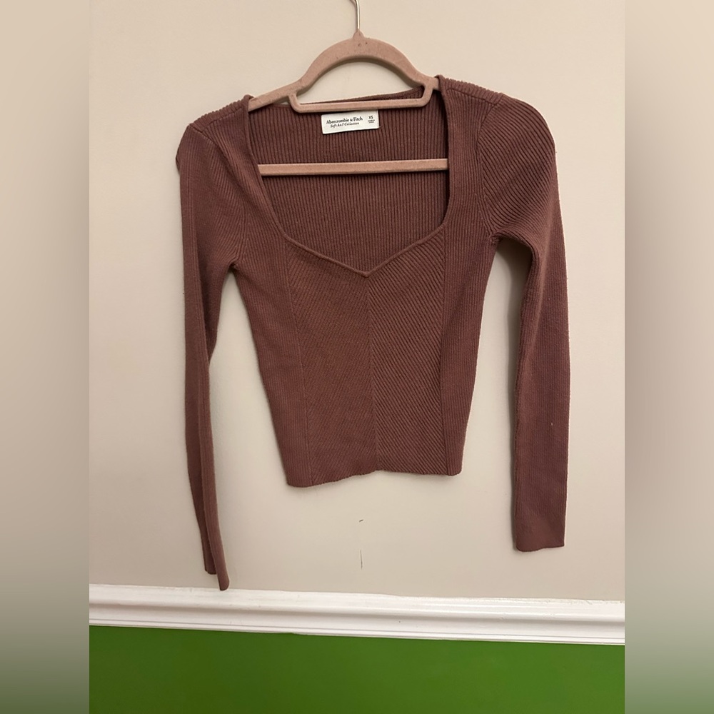 Abercrombie & Fitch Ribbed Sweetheart Long Sleeve Top Soft A&F Collection XS
